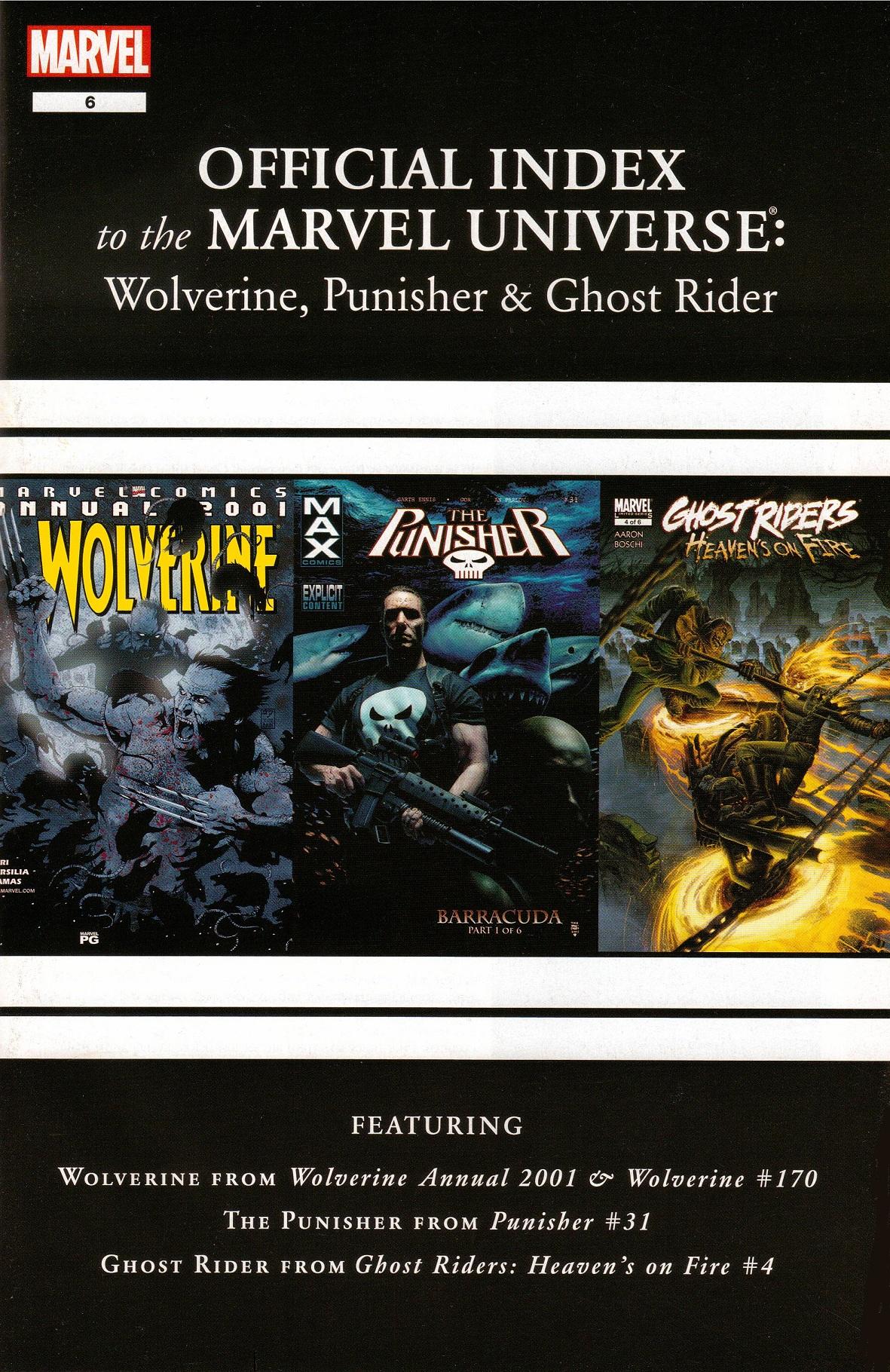 Wolverine, Punisher & Ghost Rider: Official Index to the Marvel Universe Vol. 1 #6